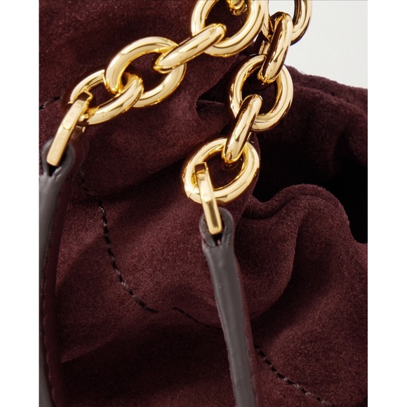DeMellier Miami  Burgundy Suede Shoulder Bag Gold Chain Accents Ruched  NWT - Picture 4 of 12